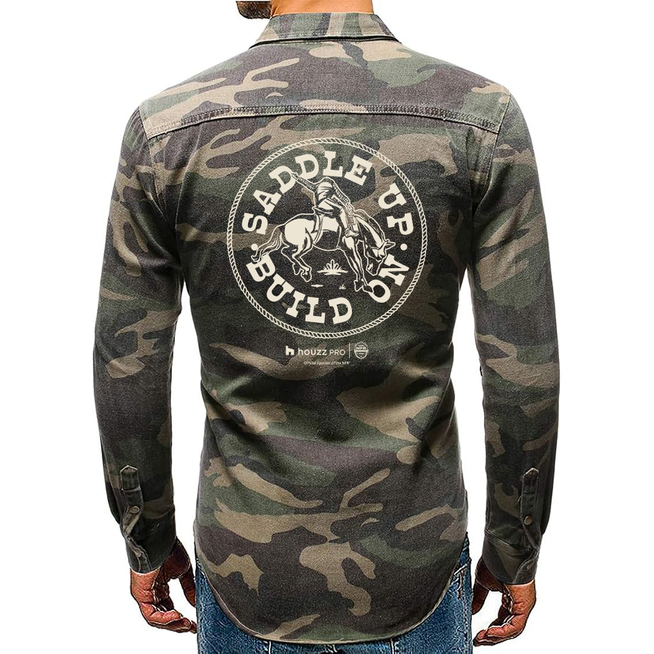 Houzz x NFR Saddle Up Round - Mens Long Sleeve Camp Button Down Shirt